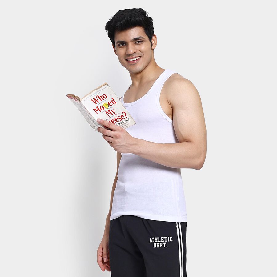 Men's 100% Cotton Gym T-Shirt , White, large